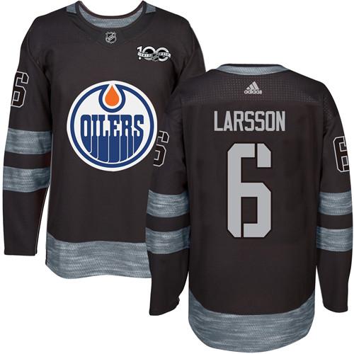Adidas Oilers #6 Adam Larsson Black 1917-100th Anniversary Stitched NHL Jersey - Click Image to Close